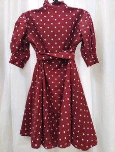 Maroon Polka Dot Wrap Dress