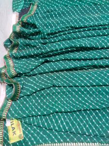 Emerald Green Saree with White Stripes