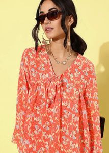Floral Print Tie-Neck Blouse