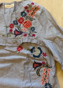 Monsoon Blue Striped Embroidered Top