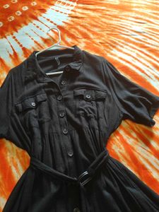 Shirt style Black midi dress
