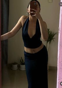Navy Blue Halter Neck Maxi Dress