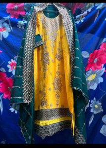 Yellow Embroidered Kurta Set with Dupatta