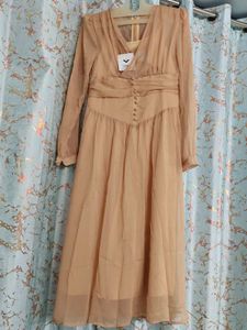 Korean new Elegant Beige Maxi Dress