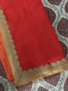 Elegant Red Saree with Golden Lace
