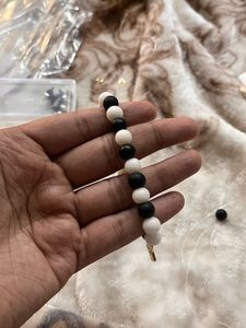 Black & White matte Beaded Bracelet with star char