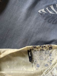 Cream Kurta with Blue Floral Print