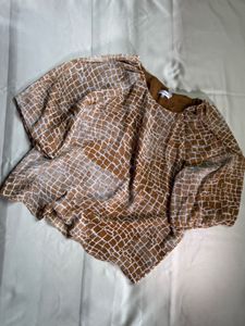 Brown &amp; White Snake Print Puff Sleeve Top