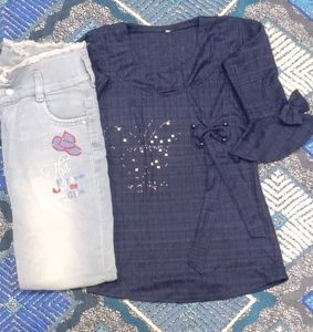 Charming Blue top+ casual wear denim