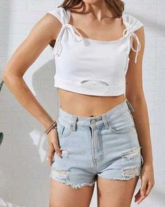 Shein Tie-Up Sleeve Cut-Out Lace Trim Crop top