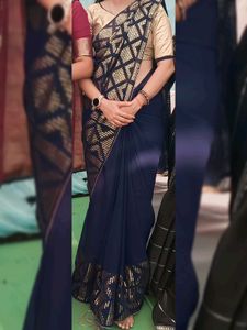 Elegant Navy Blue Saree with Gold sequence
