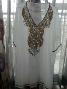 Long sheer White beaded kaftan 🦢✨