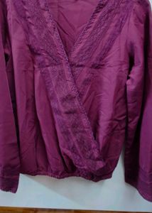 Stylish Purple Wrap Top with Lace Detail