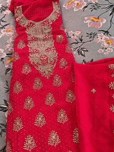 Stunning Red Embroidered Kurta