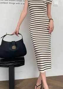 Striped Off-Shoulder Knit Midi Dress
