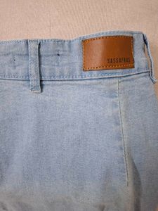 SASSAFRAS Light Wash Denim Midi Skirt