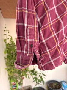 Maroon Plaid Button-Up Shirt
