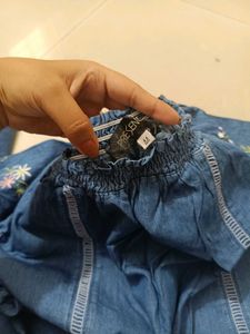 Denim Off-Shoulder Embroidered Top