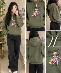 Olive Green Graphic Print Hoodie
