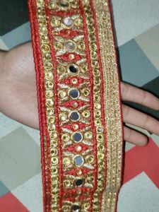 Red N' Golden Color Lace with Mirror n Stone Work