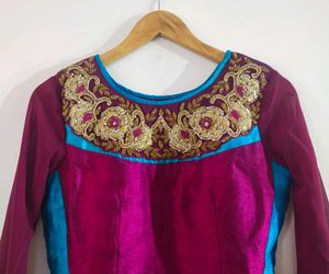 Pink &amp; Teal Embroidered Salwar Kameez