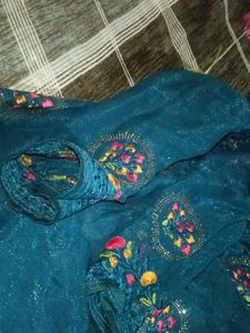 Elegant Embroidered Teal Gown