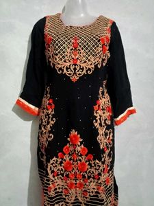 Embroidered Black &amp; Orange Salwar Kameez