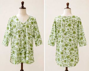 Green Floral Print V-Neck Short Kurti