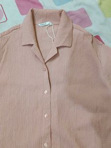 Peach Textured Button-Up Shirt