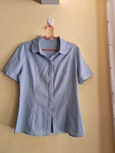 Light Blue Short Sleeve Button-Up Top