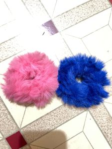 Fuzzy Pink &amp; Blue Hair Ties