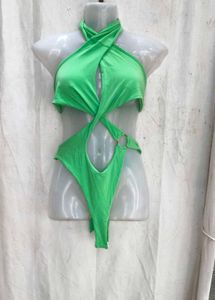 21138. Vibrant Green Halter Neck One-Piece