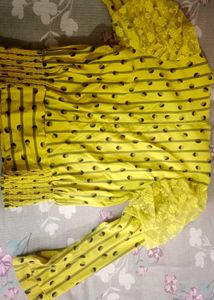 Yellow Striped Lace Sleeve Top
