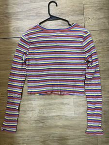 Colorful Striped Long Sleeve Crop Top
