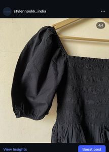 Chic Black Puff Sleeve Smocked Top