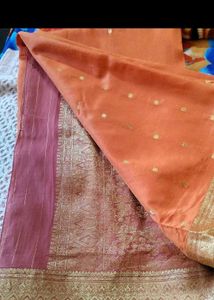 Elegant Peach Saree with Gold Border