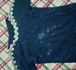 Elegant Navy Blue top with Lace Trim