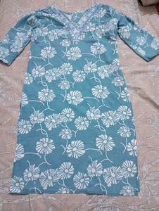 Blue Floral Print Kurta Seta