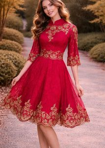 Stunning Red Embroidered Ethnic Gown