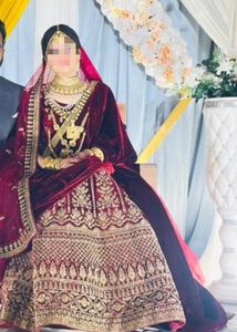 Maroon Velvet Lehenga-2 Dupattas