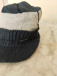 Striped Knit Beanie with Visor