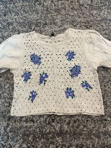 Crocheted Floral Button-Up Top