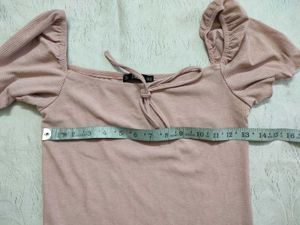 Pink Puff Sleeve Tie Front Top