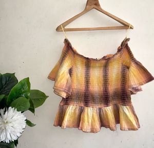 ONLY Off-Shoulder Smocked Peplum Top | Ombre Yello