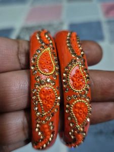 Orange &amp; Gold Embellished Bangles