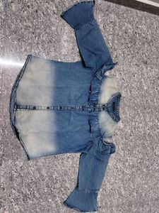 Denim Ruffled Button-Down Shirt