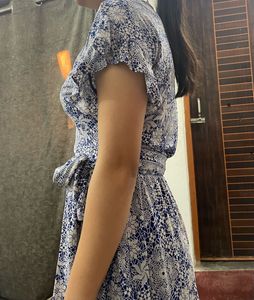 Blue &amp; White Floral Wrap Dress