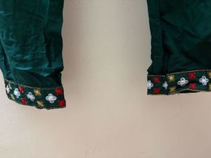 Embroidered Green Naira Cut Kurta Pant S