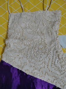 Elegant Beaded Top &amp; Purple Skirt Set