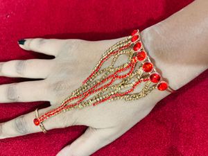 Red &amp; Gold Rhinestone Hand Bracelet new wdt tag
